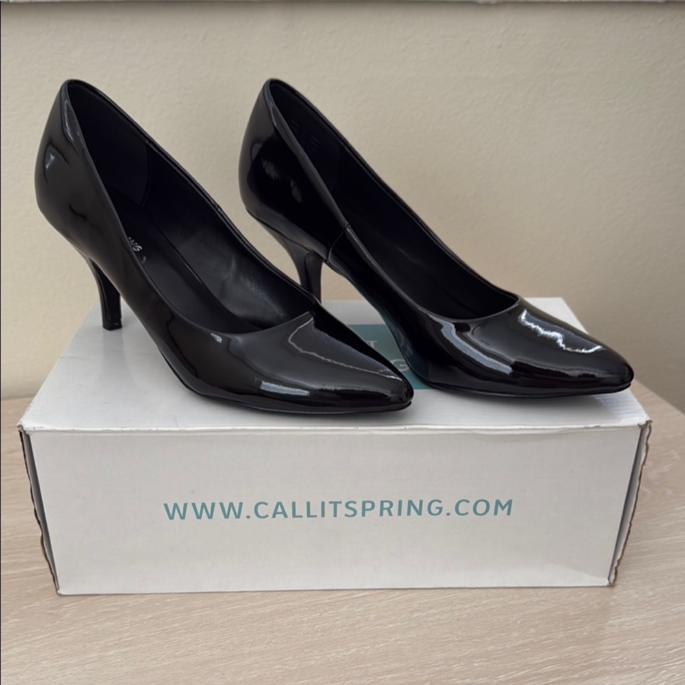 Call It Spring Black Patent Heels Classic Kitten Pumps